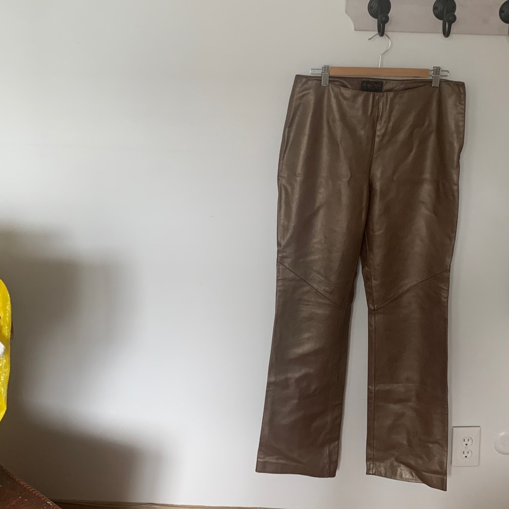 RALPH by Ralph Lauren Matte Gold Leather high waisted pants. Size 12